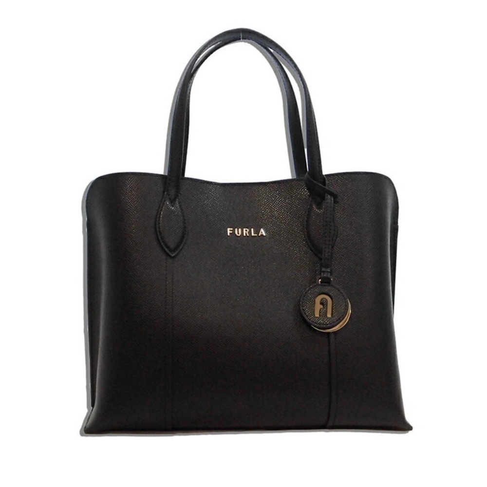 Furla Vittoria Black Calfskin Leather Medium Tote Bag in Nero $388 SOLD OUT